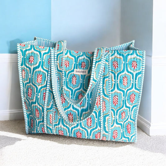 Ogee Aqua Quilted Tote Bag