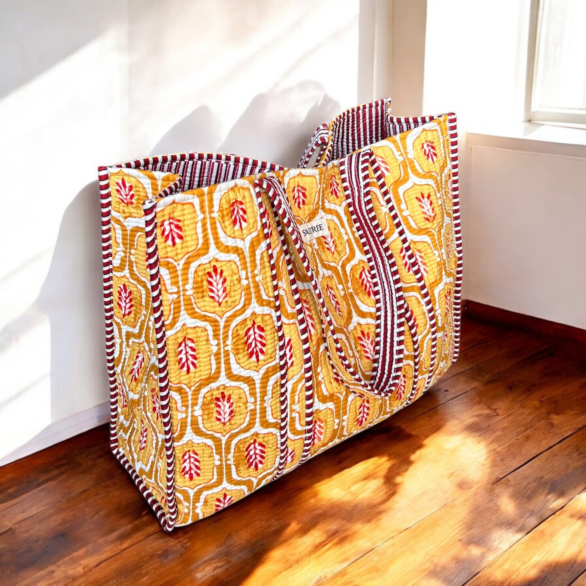Ethically made floral print cotton bag for everyday use