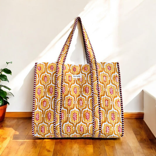 Hand block printed cotton tote bag handcrafted by Jaipur artisans
