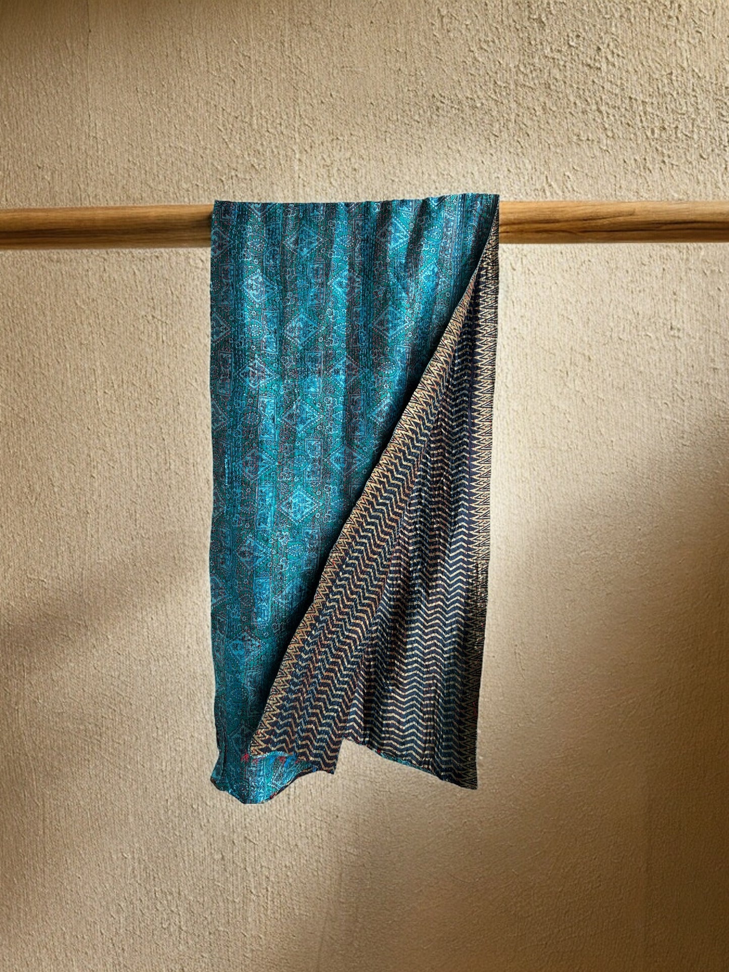 Teal Silk Kantha Scarf