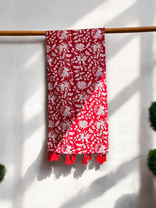 Crimson Hand Block Printed Scarf