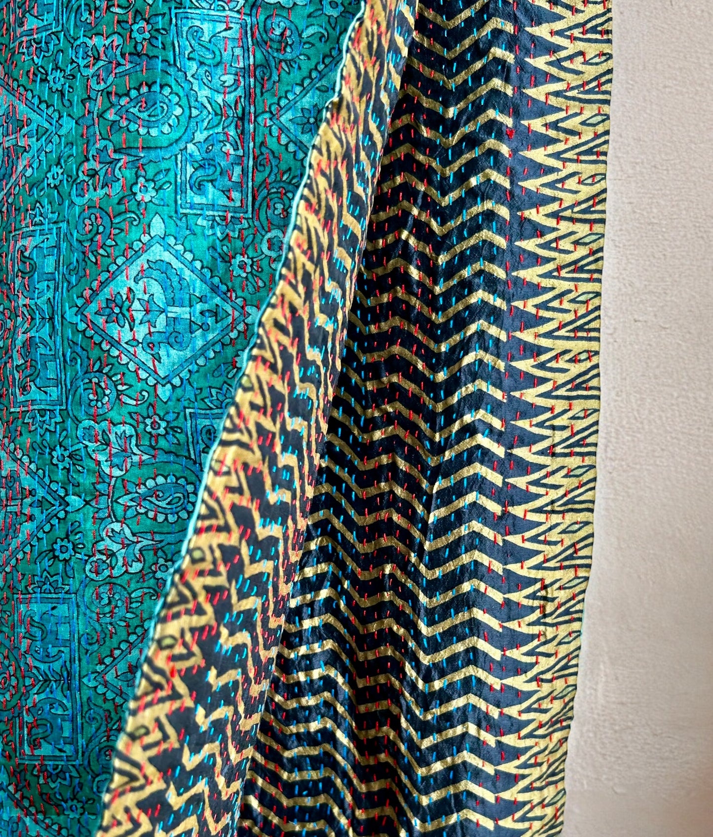 Teal Silk Kantha Scarf