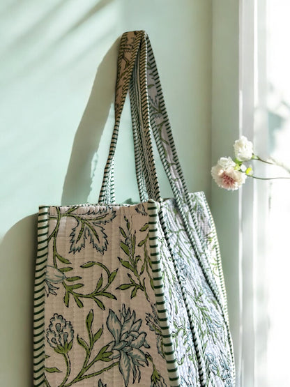 Hand Block Printed Tote Bag – Large shopper, eco-friendly and spacious, perfect for shopping, beach, or everyday use in the UK. Shoulder Bag, beach bag, Large Shopping Bag. 