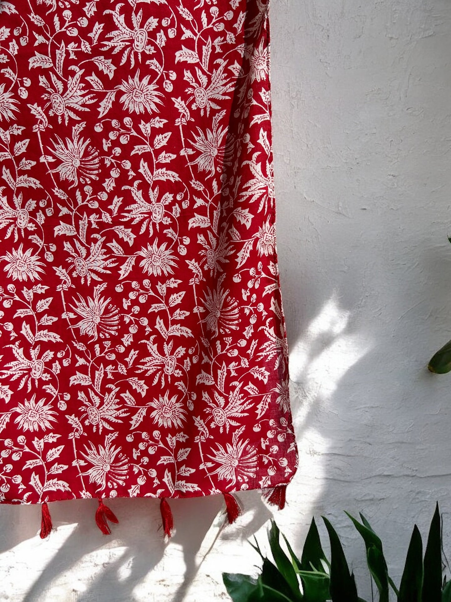 Crimson Hand Block Printed Scarf