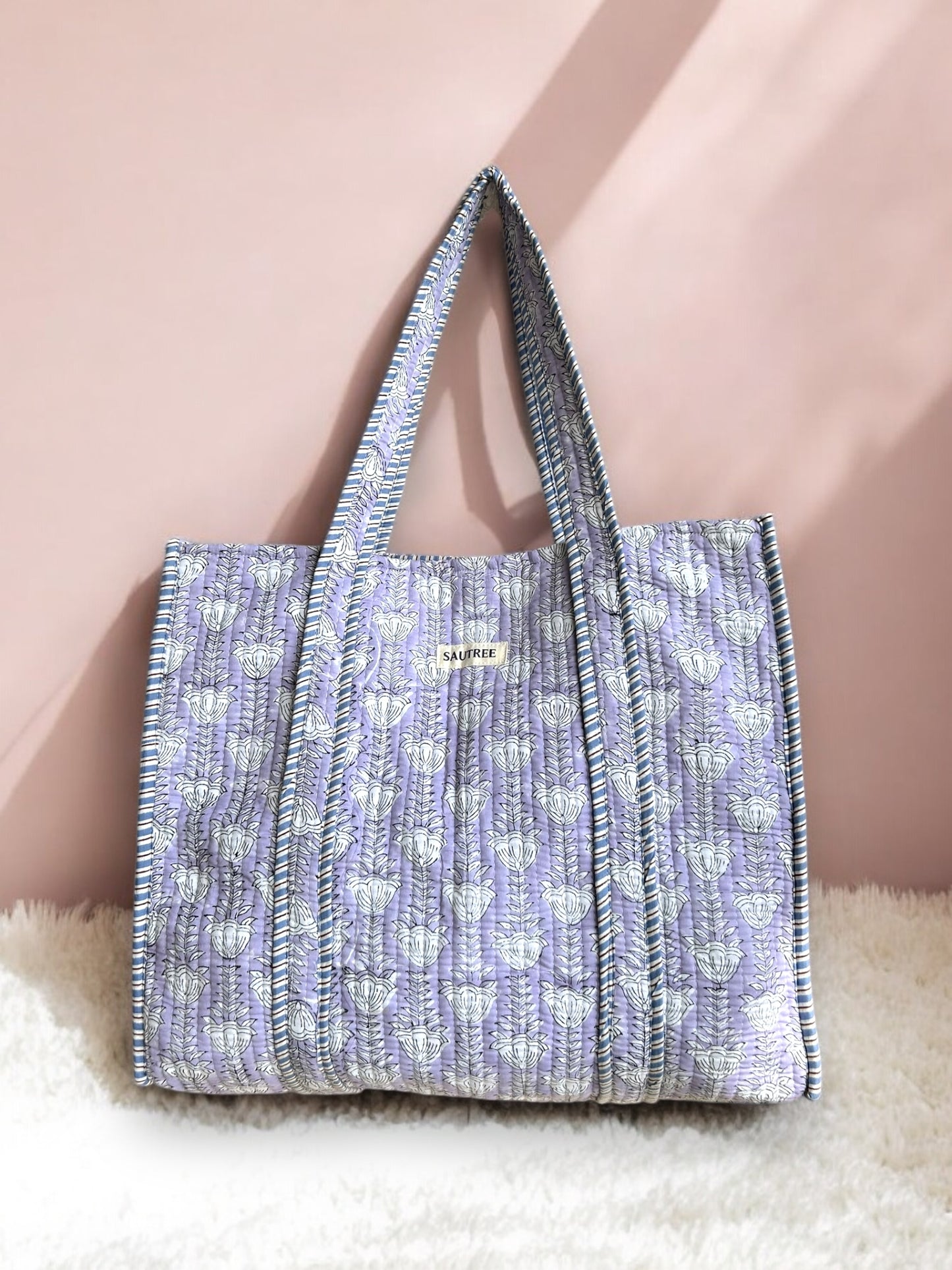 Lilac Garden Hand Block Printed Tote Bag