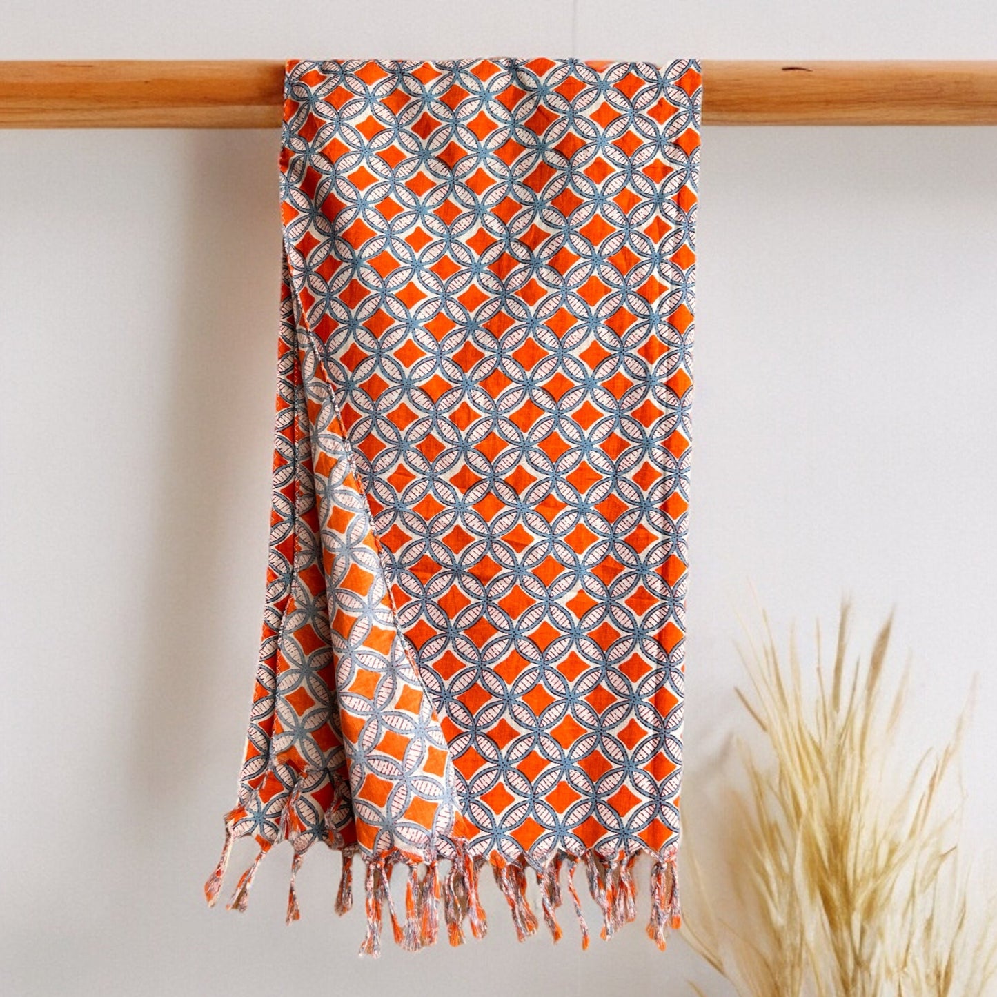 Geo Orange Block Printed Scarf