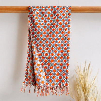 Geo Orange Block Printed Scarf