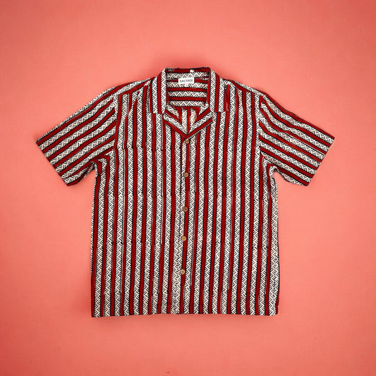 Men’s Red Stripe Hand Block Printed Shirt