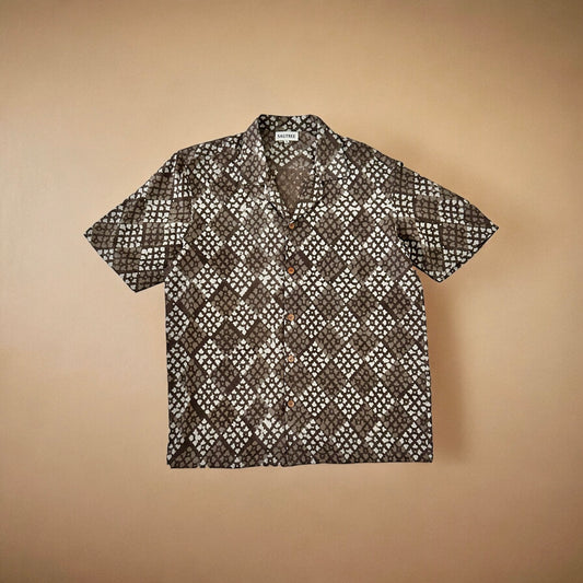 Men’s Brown Chequerboard Hand Block Printed Shirt