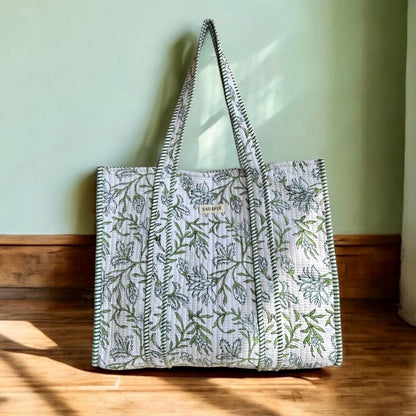 Hand Block Printed Tote Bag – Large shopper, eco-friendly and spacious, perfect for shopping, beach, or everyday use in the UK. Shoulder Bag, beach bag, Large Shopping Bag. 