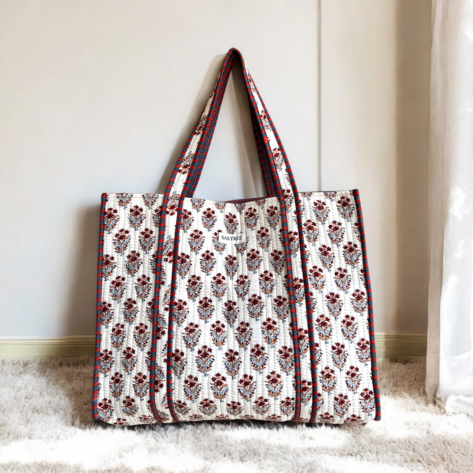 Hand block printed cotton tote bag handcrafted by Jaipur artisans