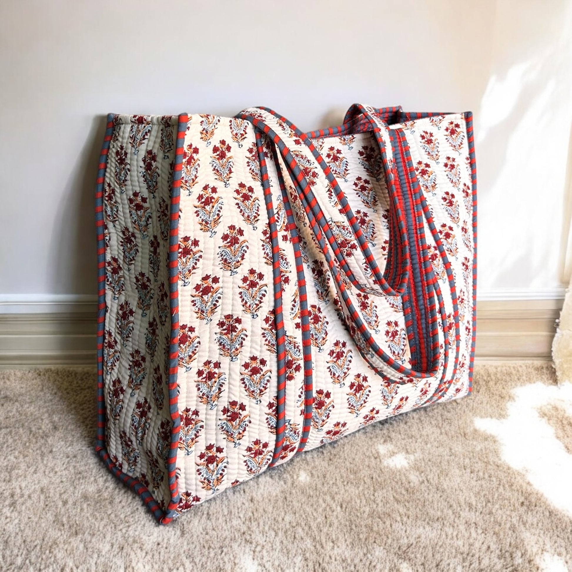 Ethically made floral print cotton bag for everyday use