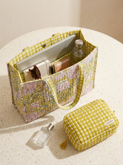 Apple Green Peony Gingham Set