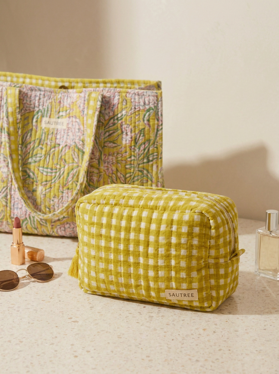 Apple Green Peony Gingham Set