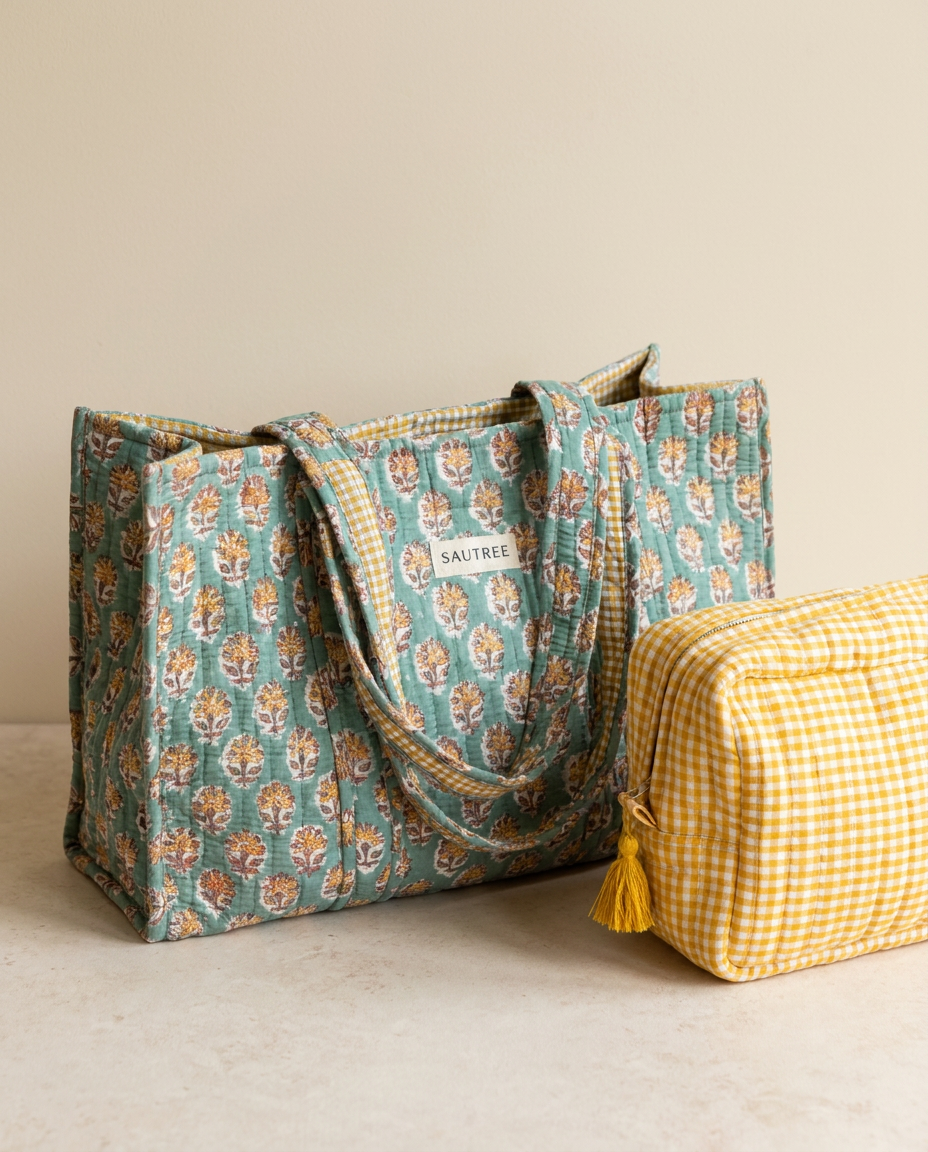 Sea Green Daisy Gingham Set