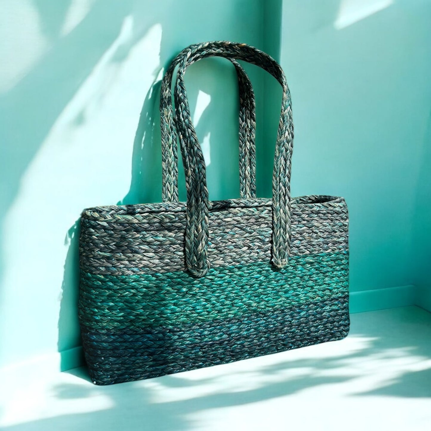 Teal Handmade Sabai Grass Bag