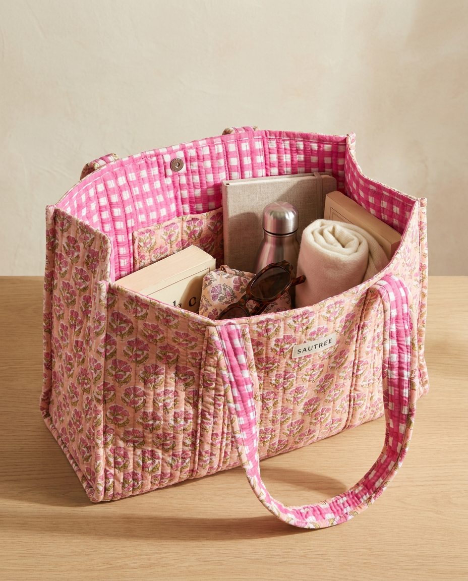 Pink Bellflower Midi Tote Bag