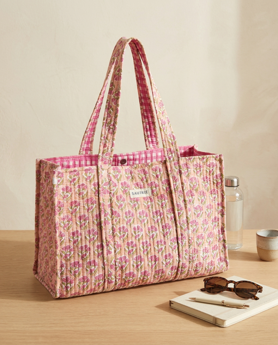Pink Bellflower Midi Tote Bag