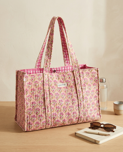 Pink Bellflower Midi Tote Bag