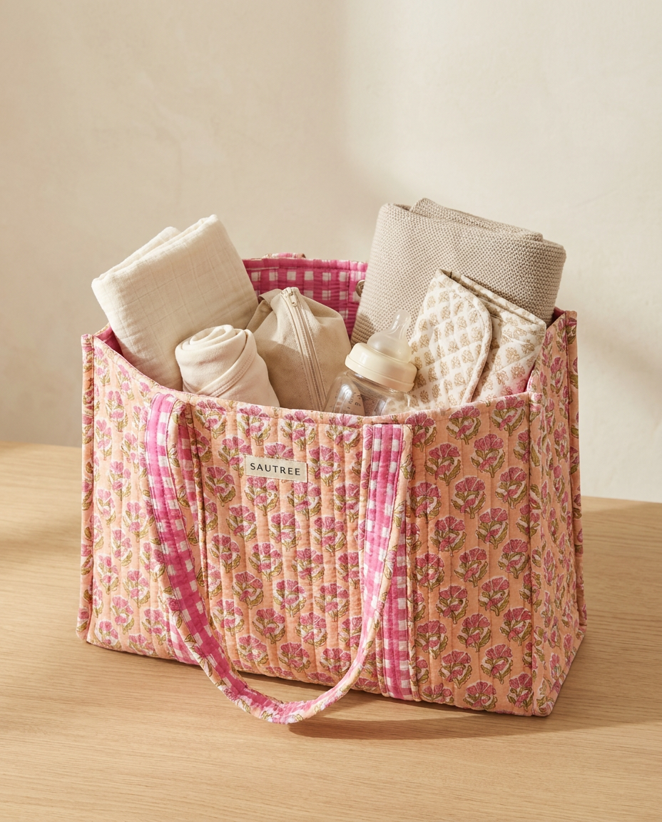Pink Bellflower Midi Tote Bag