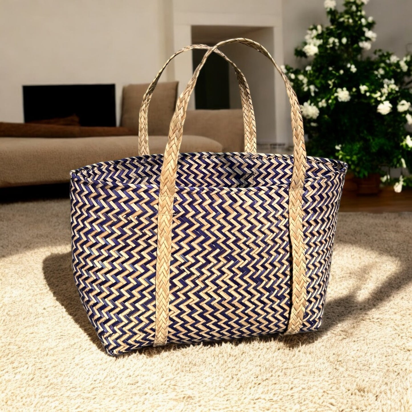 Handwoven Indigo Purple Water Reed Bag