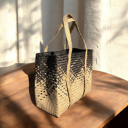 Handwoven Black & Natural Ombre Water Reed Bag