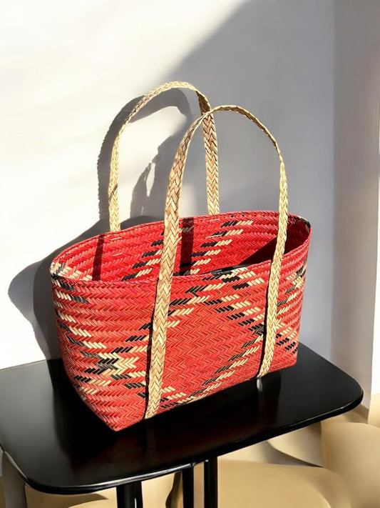 Handwoven Cherry Red Water Reed Bag