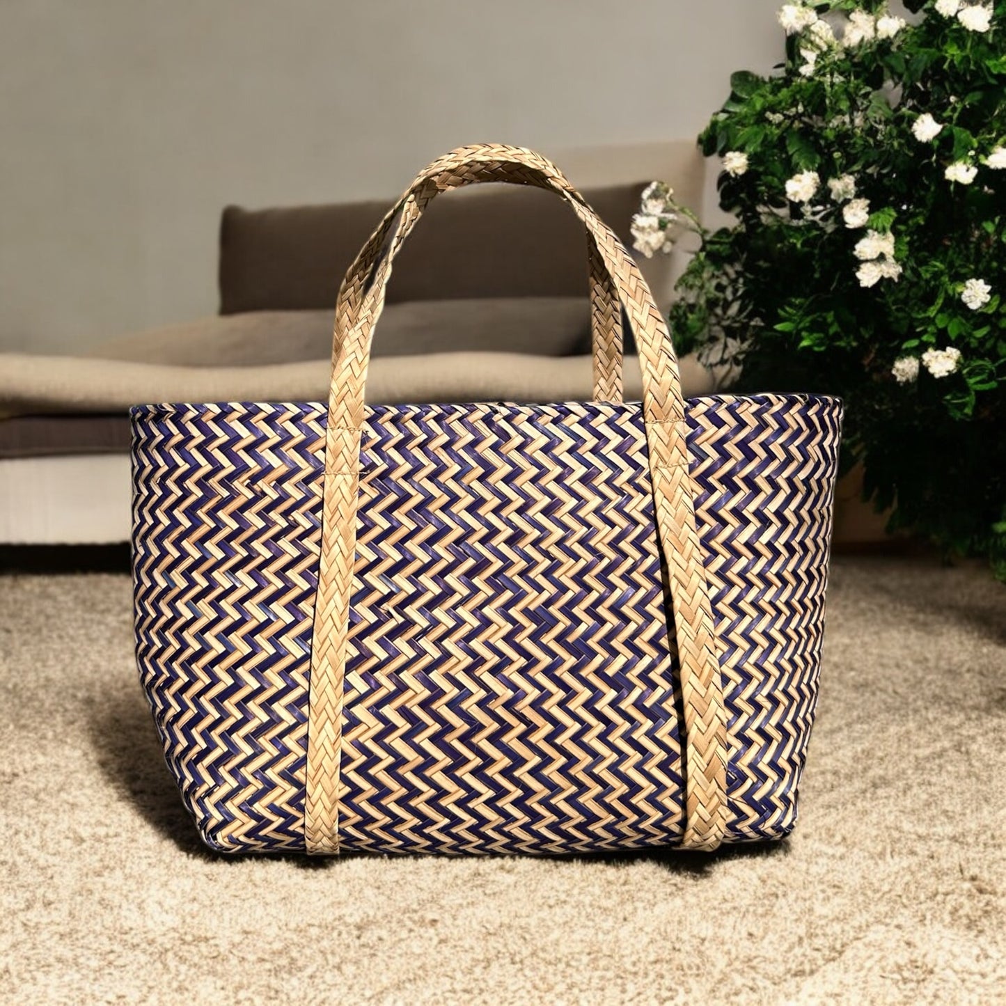 Handwoven Indigo Purple Water Reed Bag